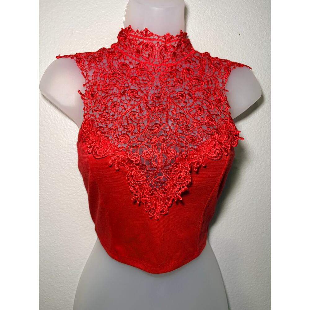 Love Culture Structured Red Lace Keyhole Top - Size M